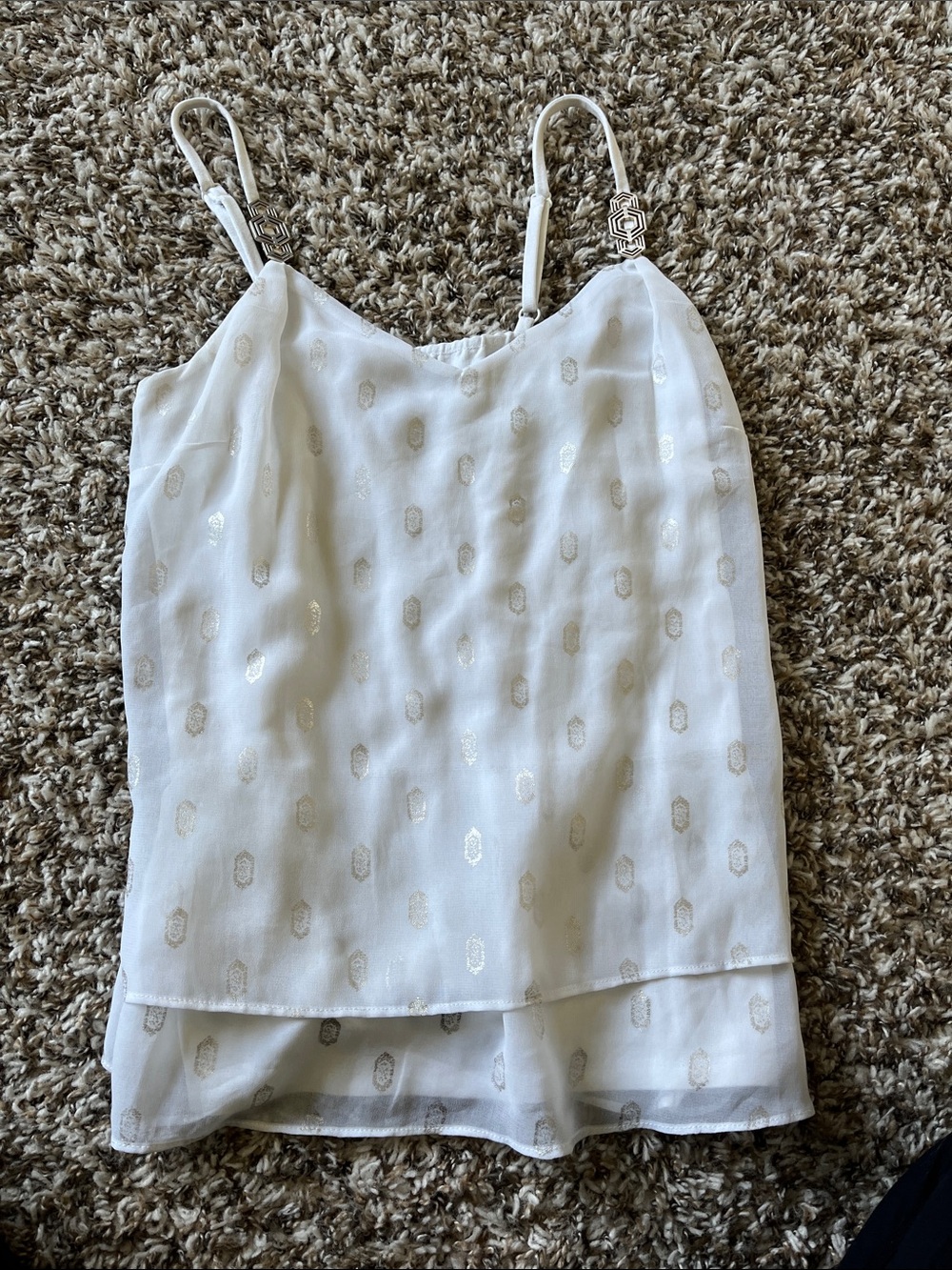 White House Black Market White Spaghetti-Strap Cami with Metallic Dots